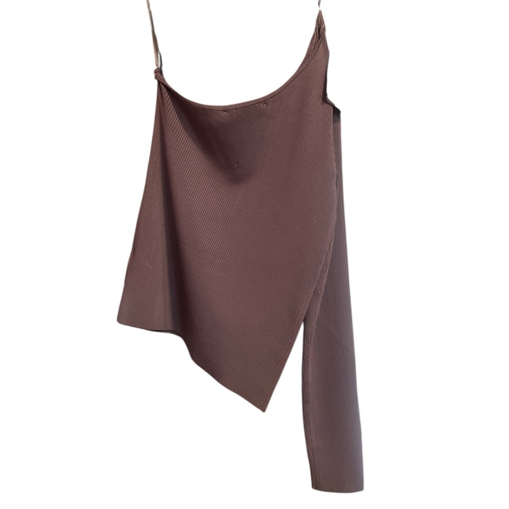 *NWT* Zara Mink Asymmetric Knit Top with a velvet floral detail on the shoulder - Picture 5 of 6